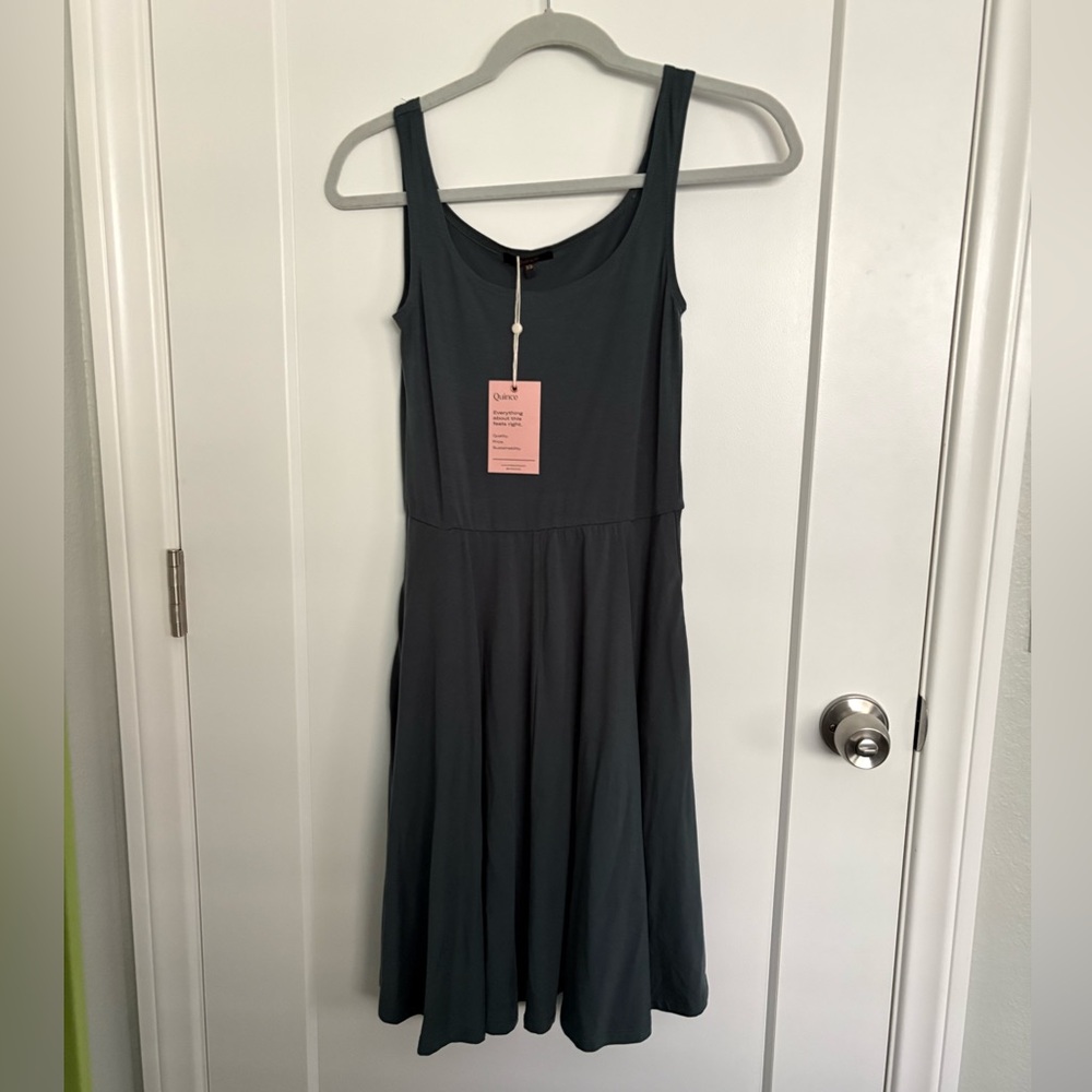 Quince Tencel Jersey Fit & Flare Mini Dress Dark Olive